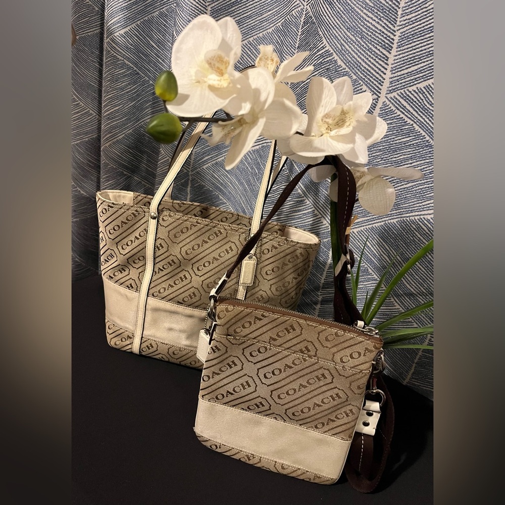 Tan and Beige Coach shoulder bag and Crossbody Bag Bundle